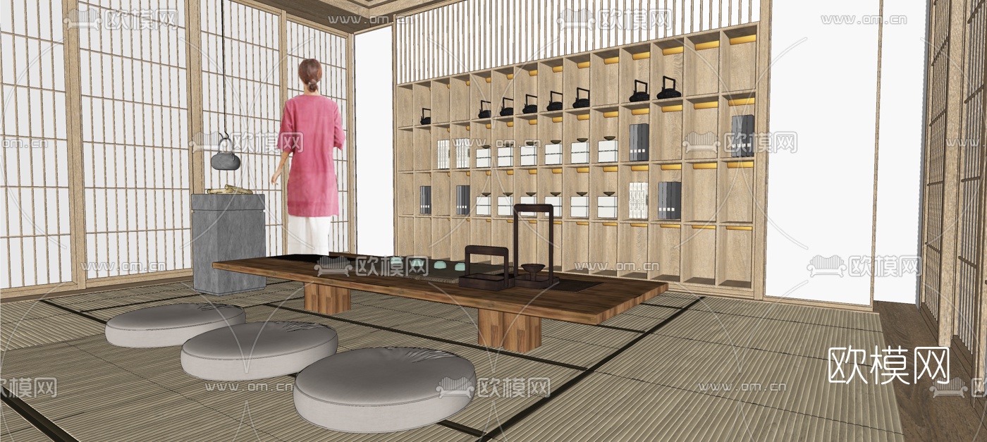 日式榻榻米茶室su模型下载（渲染图2）