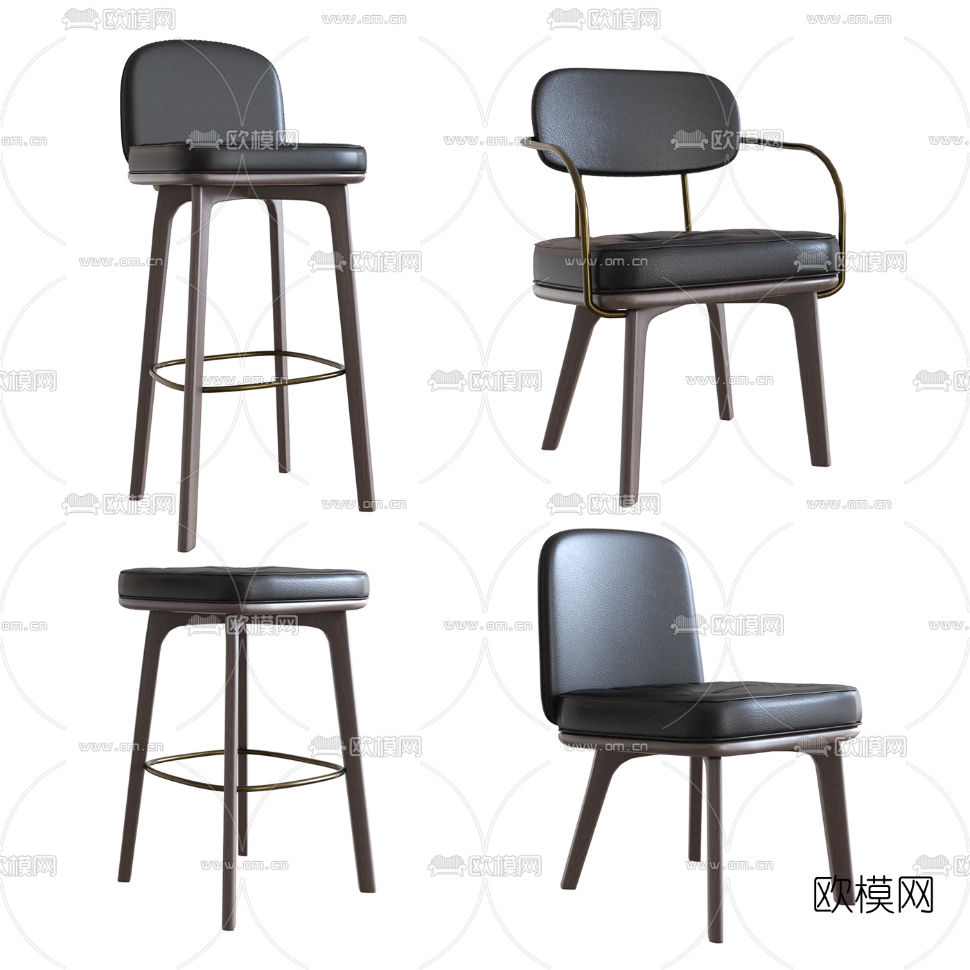 现代皮革单椅吧台椅3d模型下载