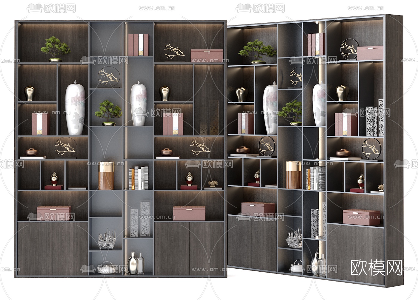 新中式多功能书柜装饰柜3d模型-免费3dmax模型库-欧模网