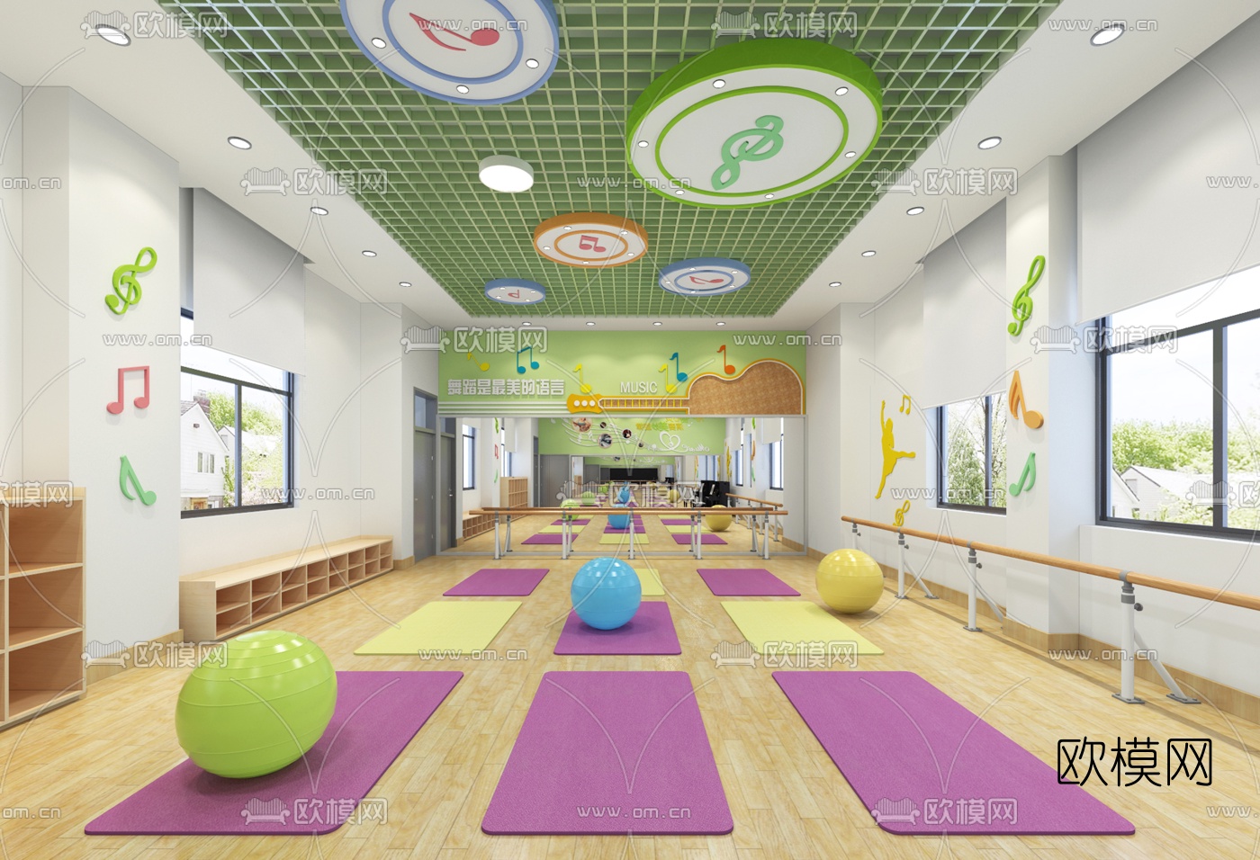 现代舞蹈教室免费3d模型下载（渲染图1）
