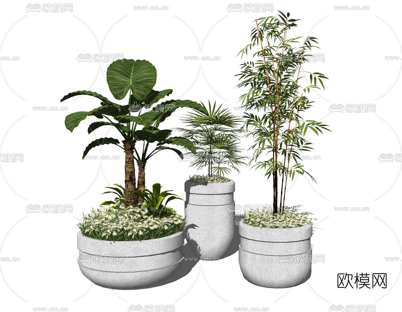 现代植物盆栽su模型下载