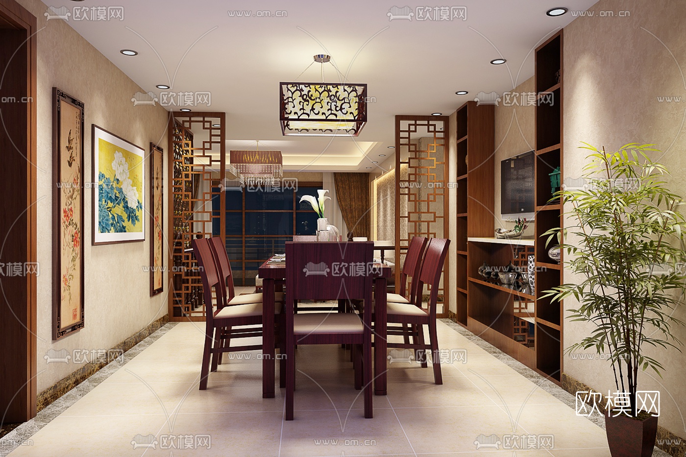中式客厅餐厅免费3d模型