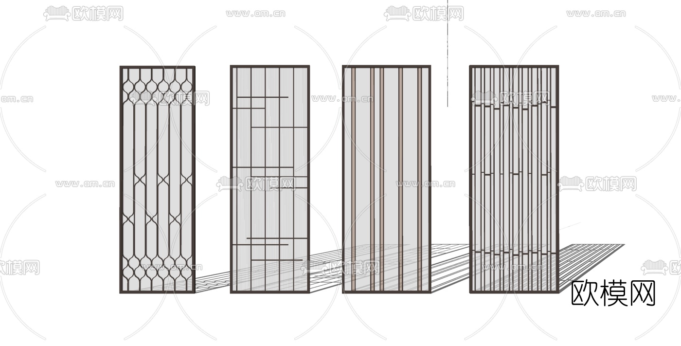 现代办公室玻璃隔断su模型下载