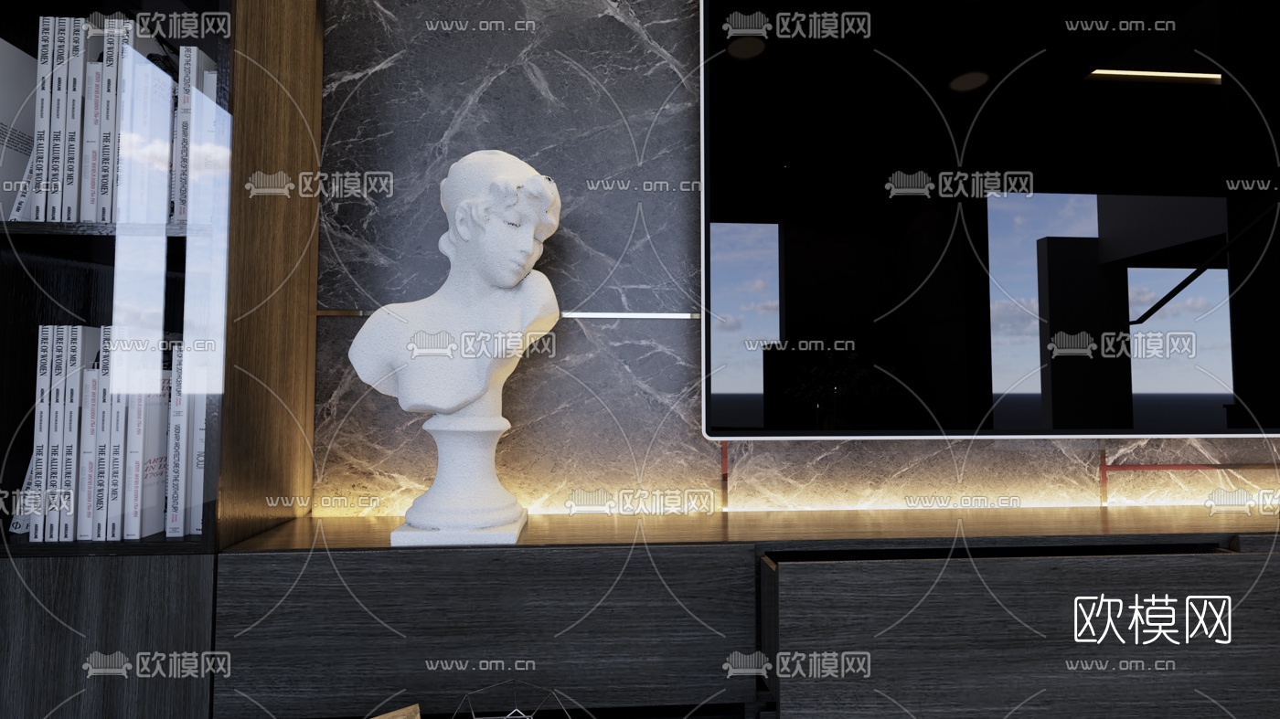 工业风复式客厅su模型下载（渲染图3）