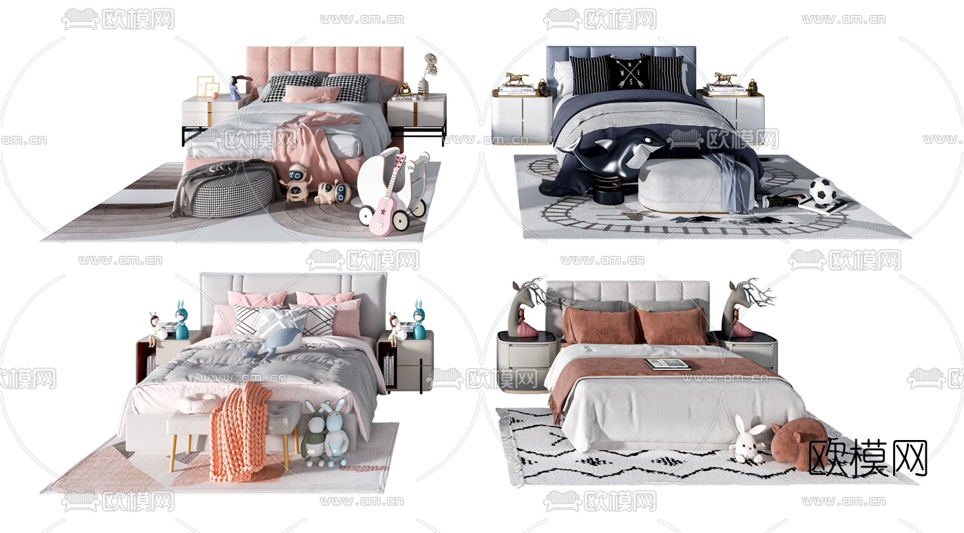现代布艺儿童床3d模型下载