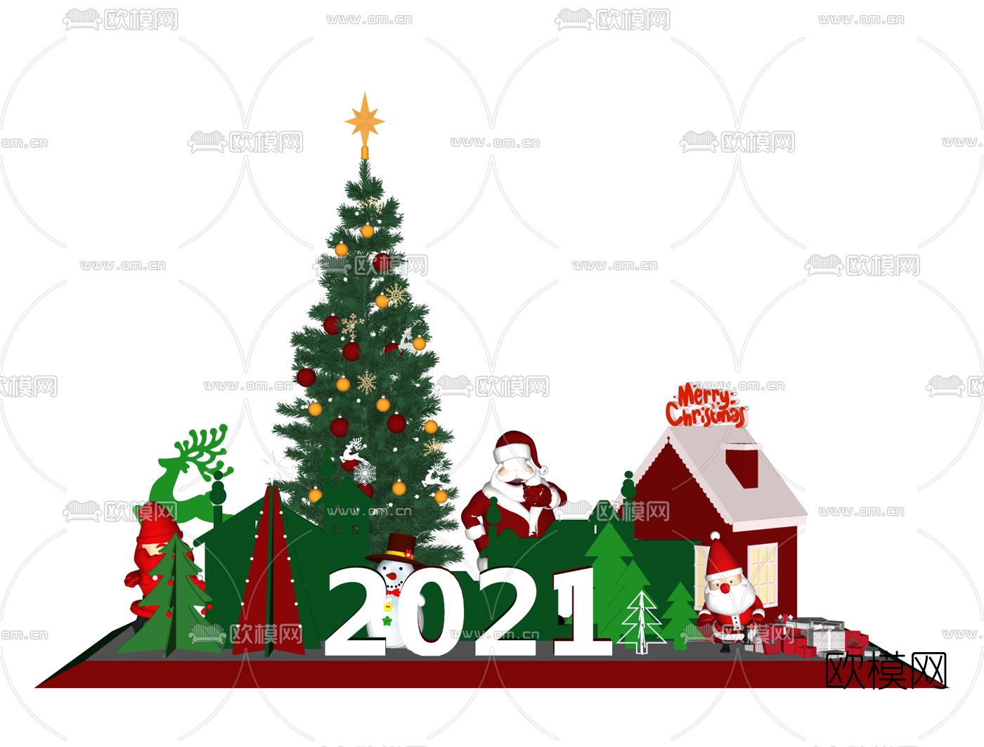 现代圣诞树节日美陈橱窗展示区su模型下载