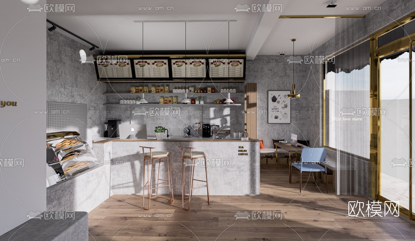 现代奶茶店su模型下载（渲染图1）