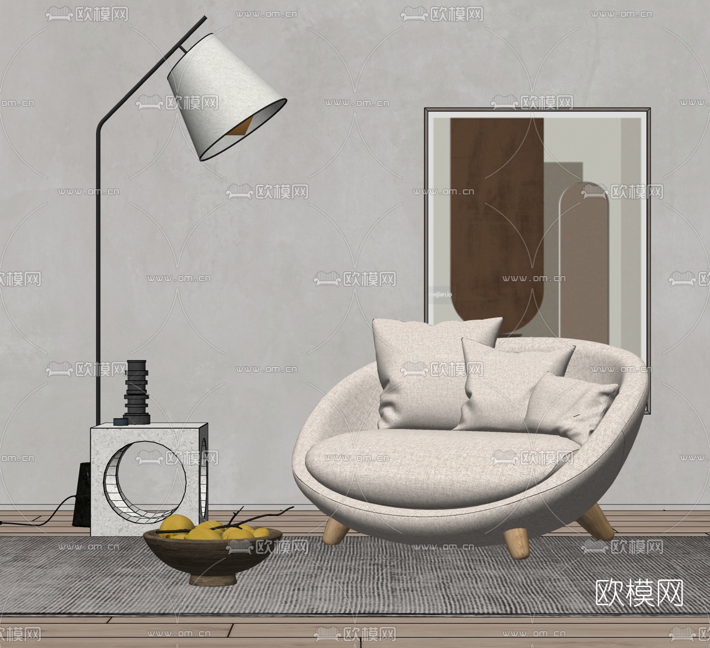 北欧布艺休闲椅su模型