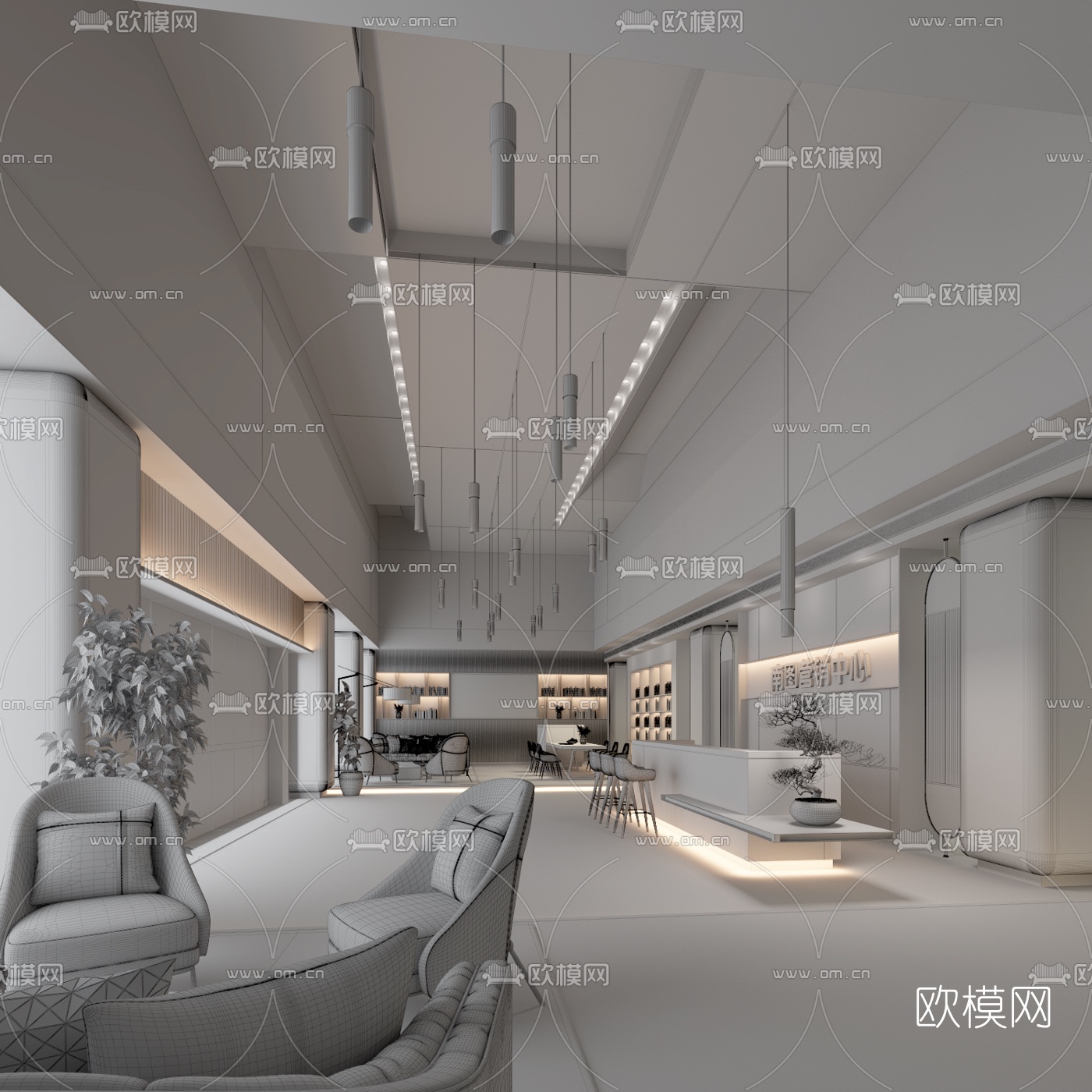 现代轻奢售楼处3d模型下载（渲染图2）