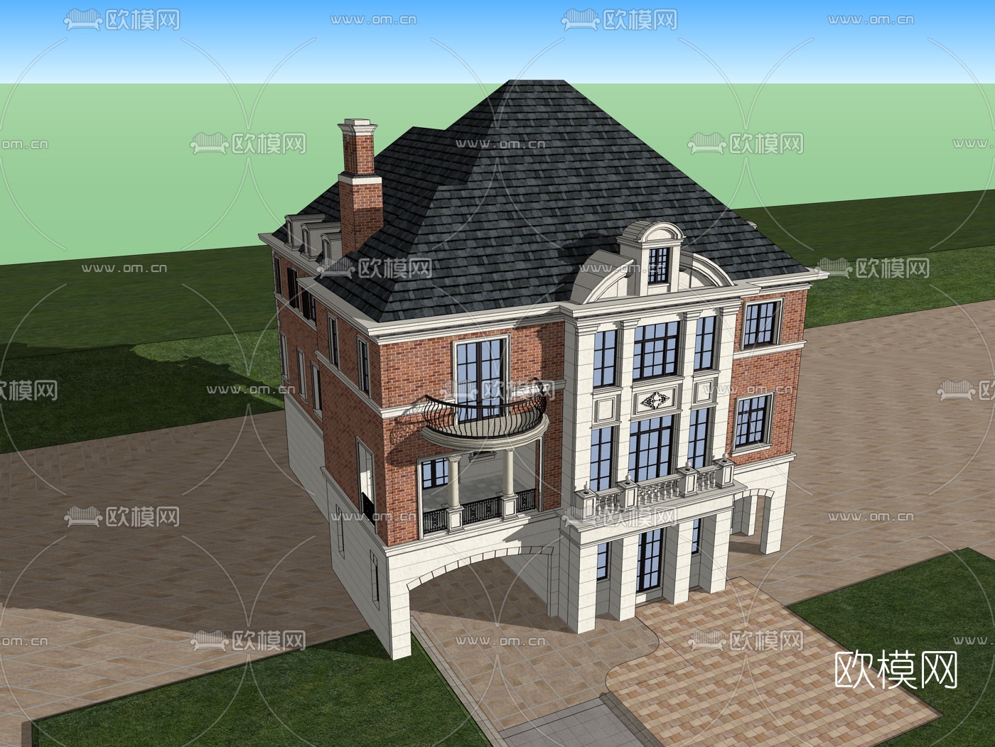 欧式别墅外观su模型下载（渲染图3）