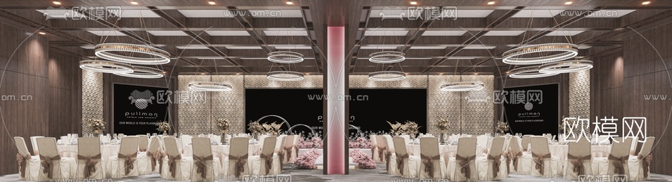 现代轻奢酒店宴会厅3d模型下载(渲染图2)