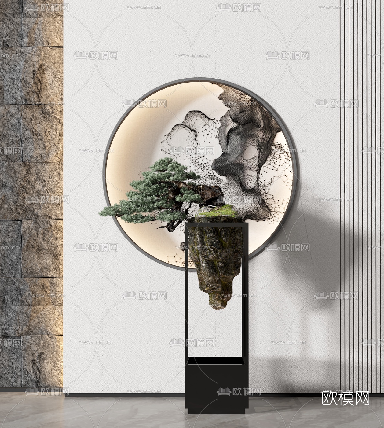 新中式松树盆景3d模型下载