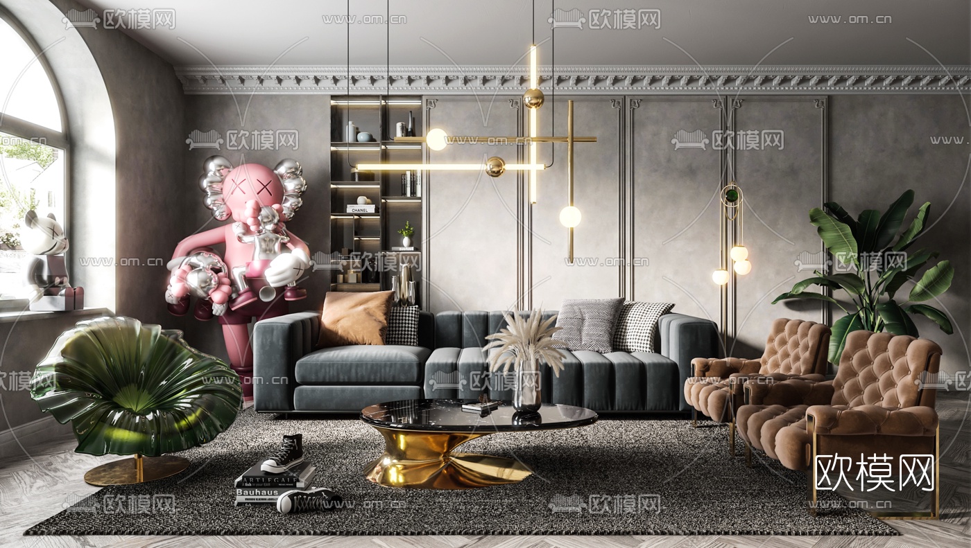 简欧布艺沙发组合3d模型