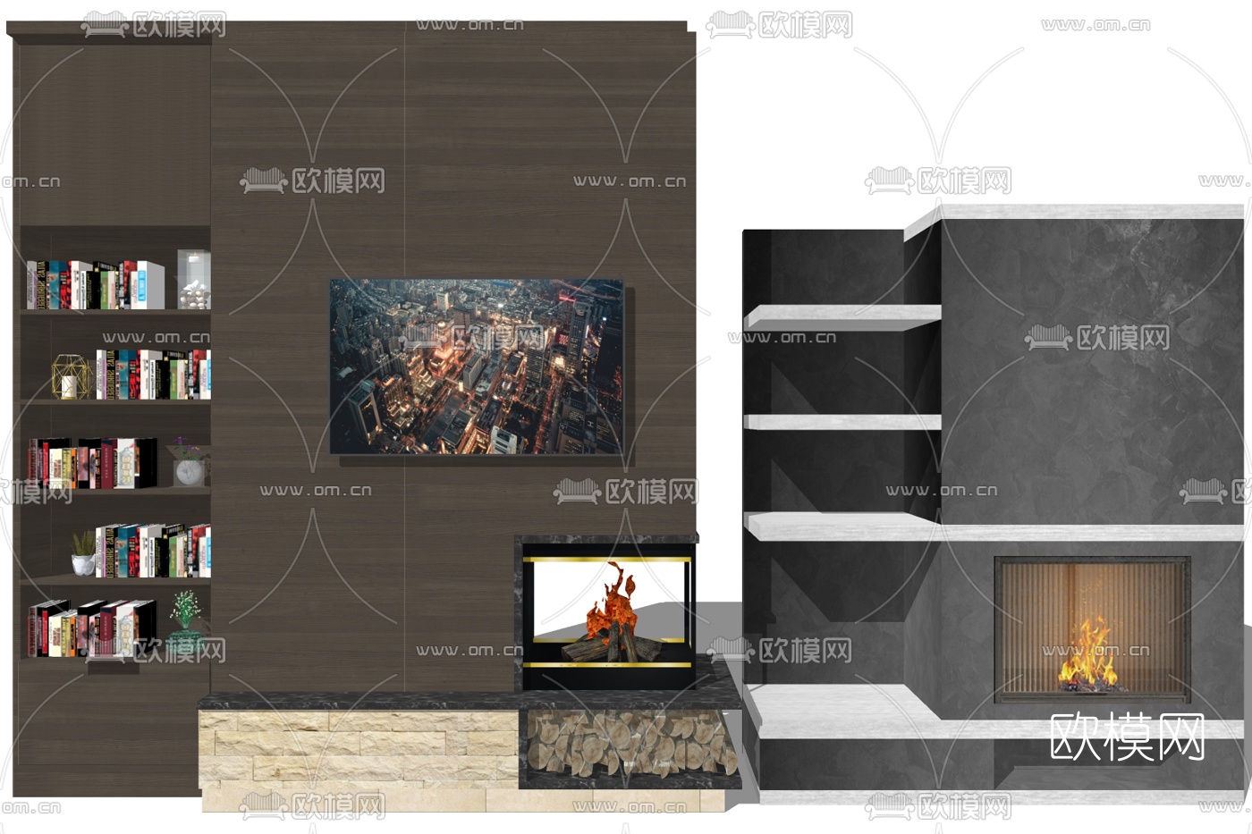 现代壁炉su模型下载