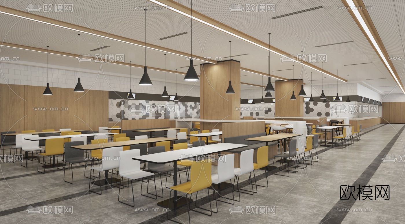 现代学校食堂3d模型