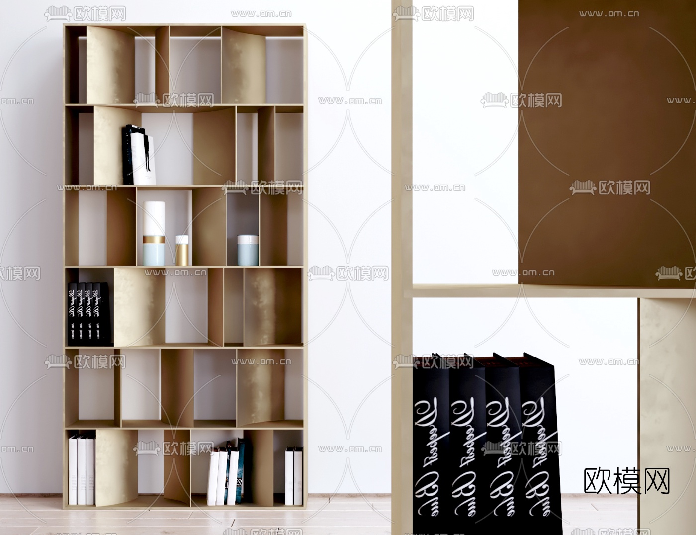 现代轻奢书架su模型下载（渲染图1）