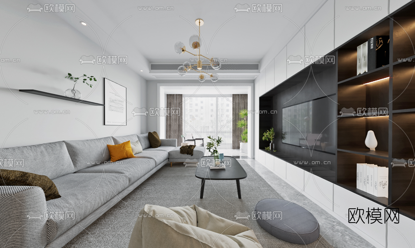 北欧客厅餐厅cr全景3d模型