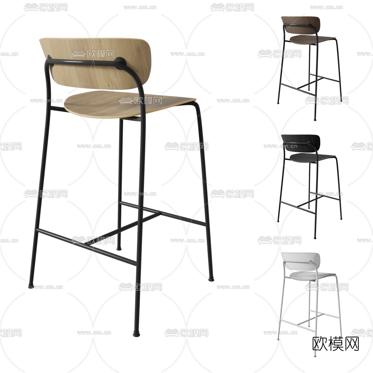 现代靠背吧椅3d模型下载（渲染图2）