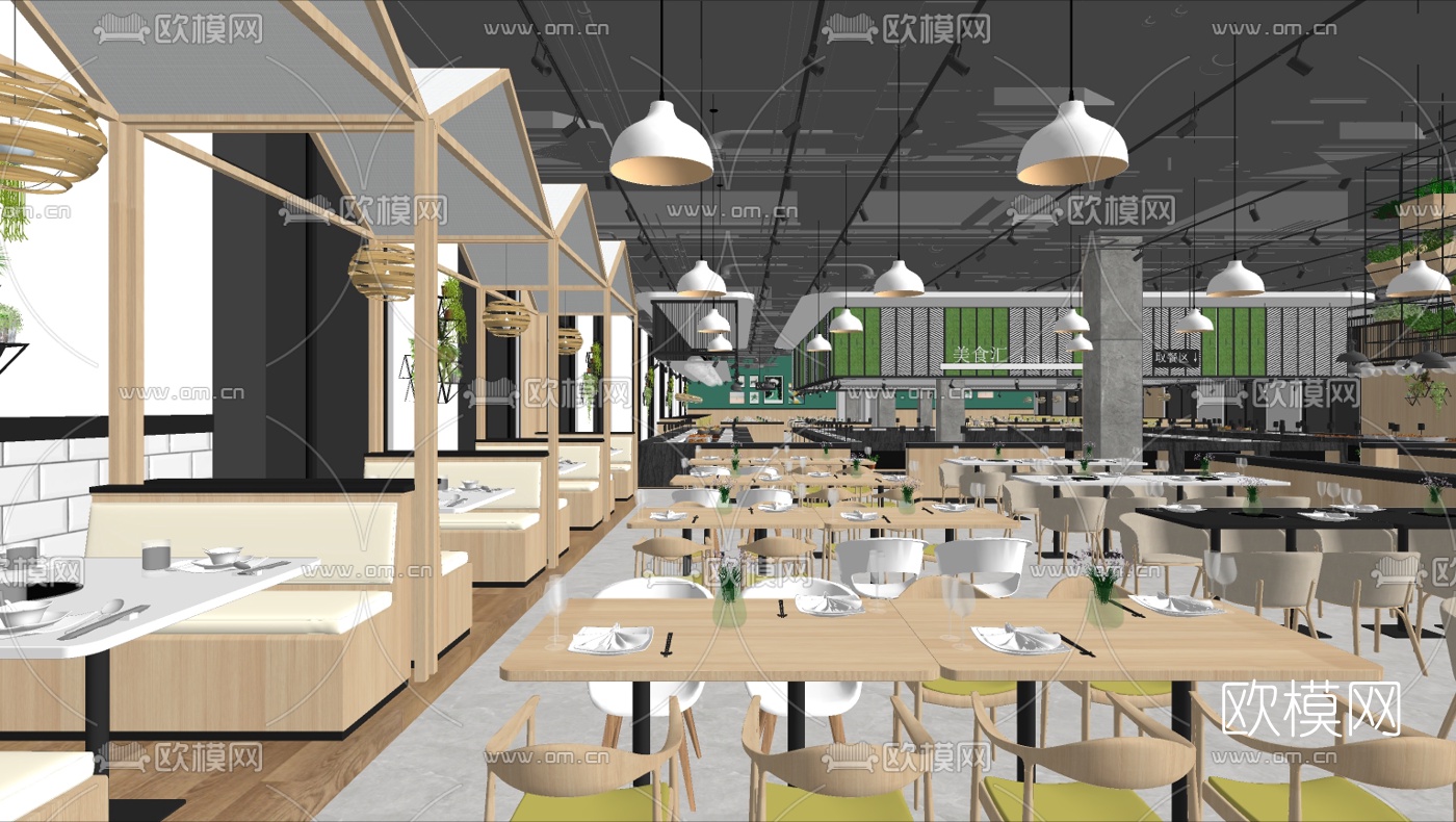 工业风学校饭堂su模型下载（渲染图1）