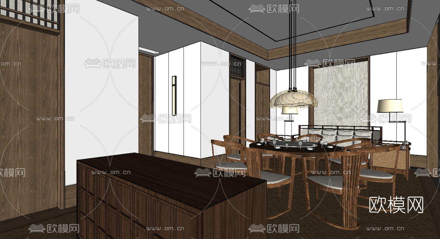 新中式酒店包房su模型