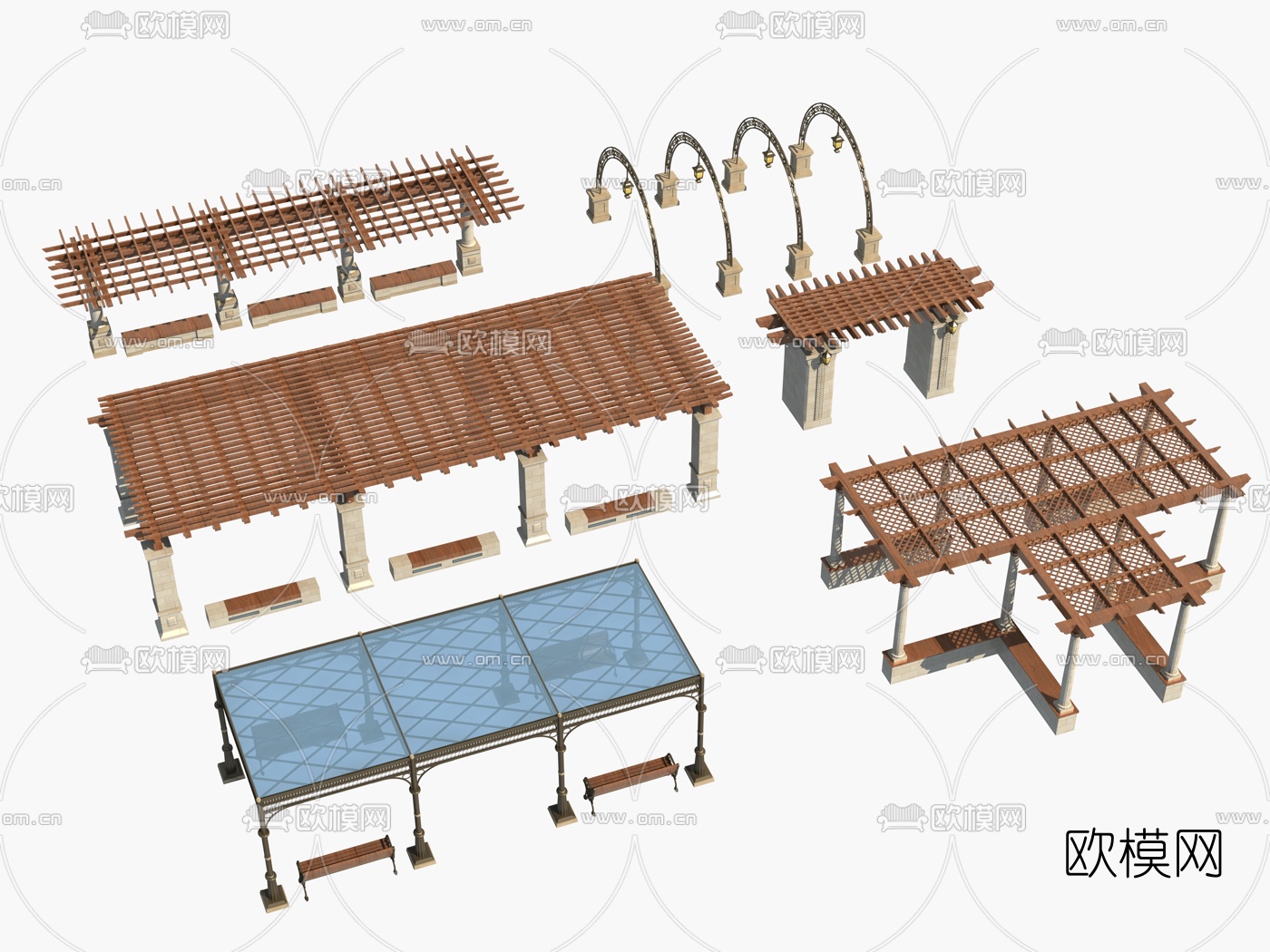 简欧廊架花架3d模型下载