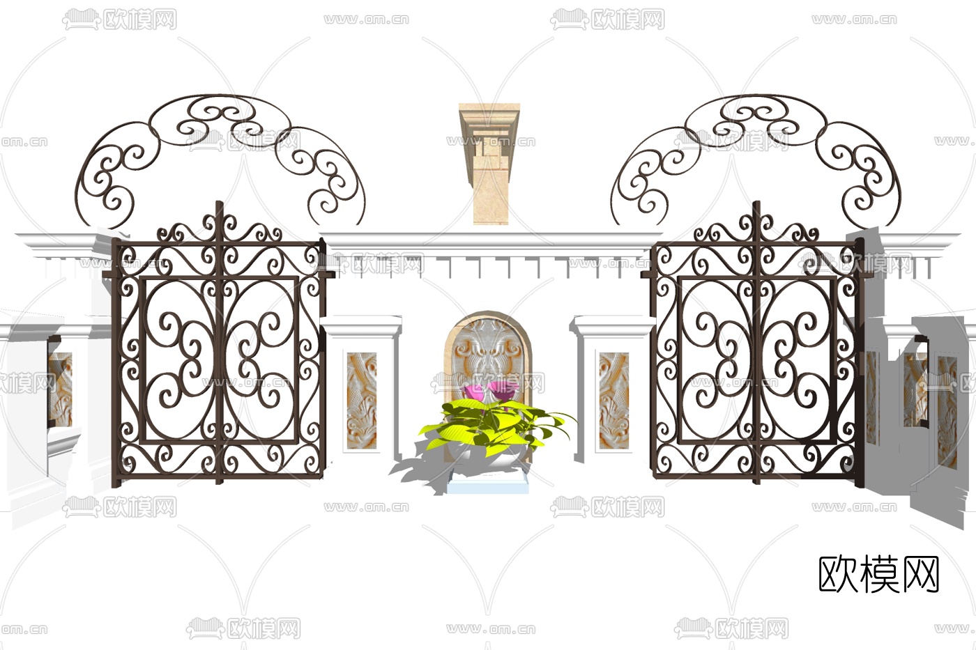 欧式铁艺庭院大门su模型下载