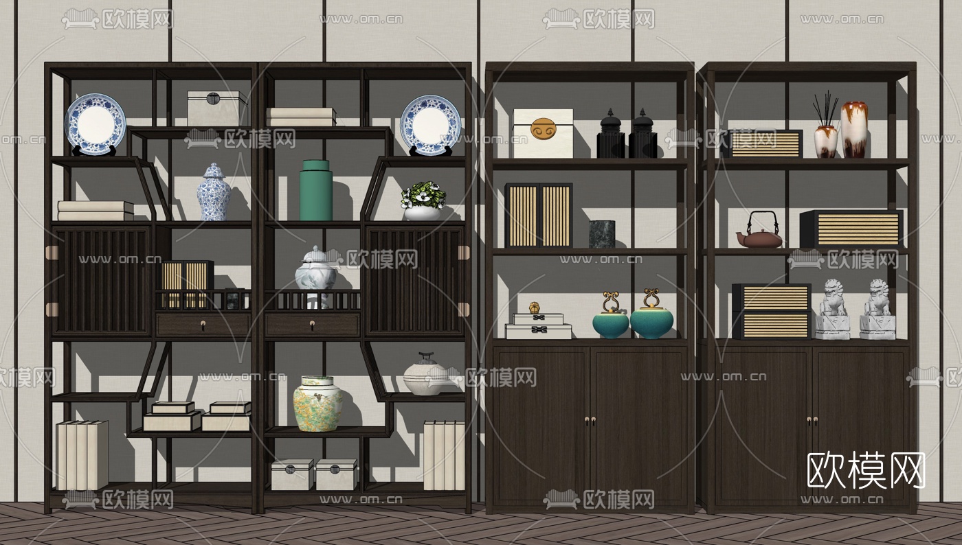 中式博古架su模型下载
