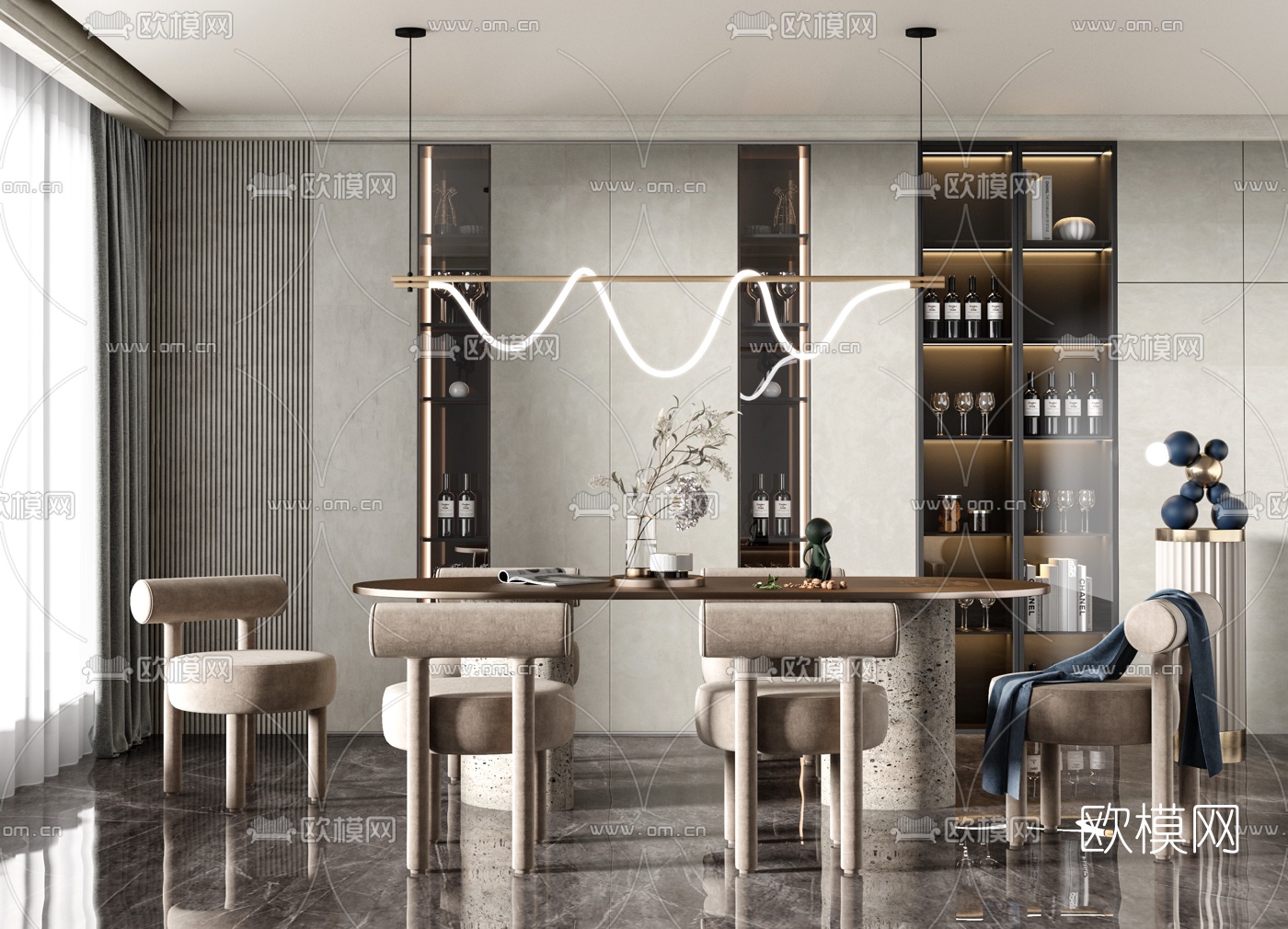 现代轻奢餐桌椅3d模型下载