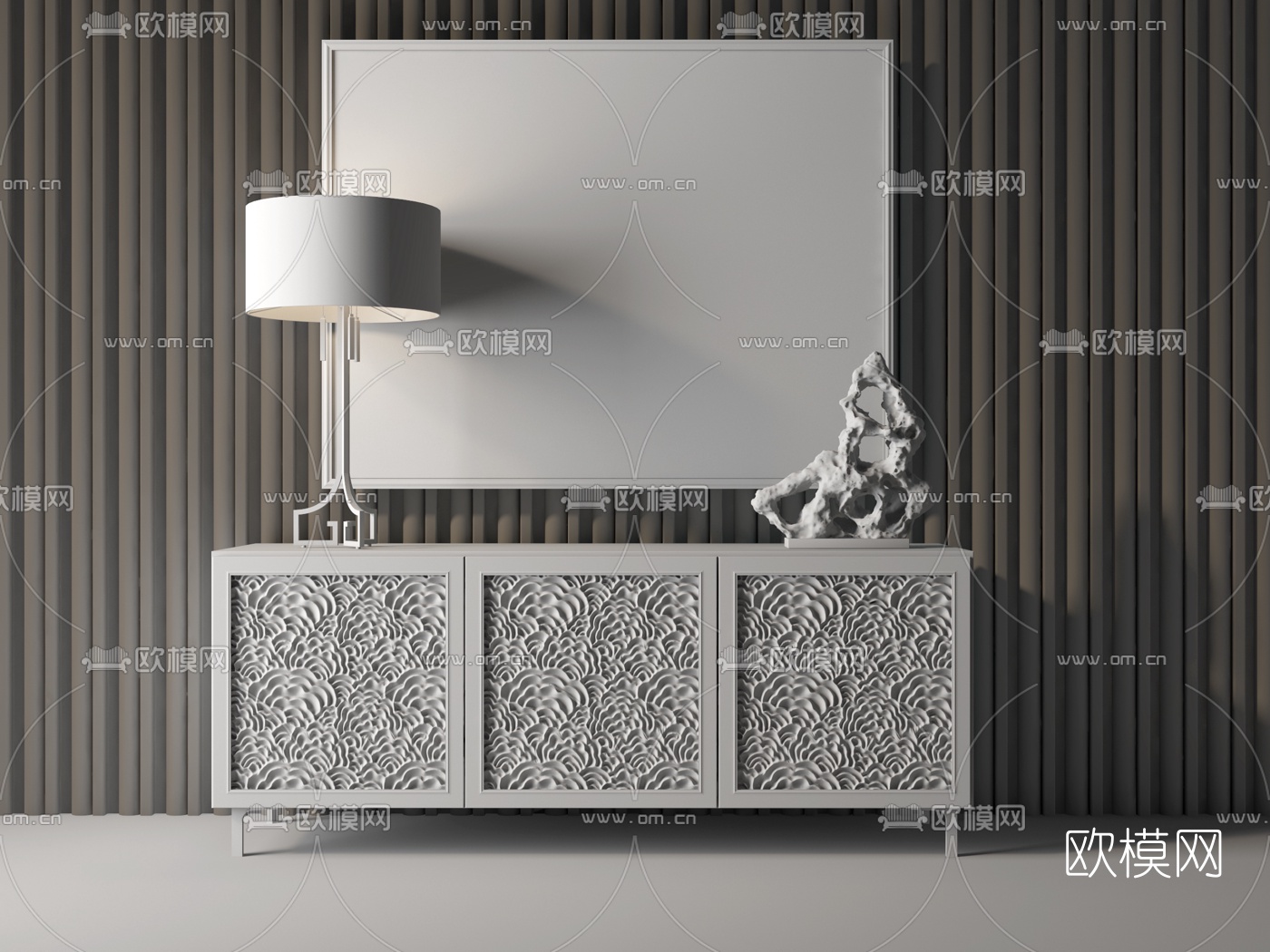 新中式祥云玄关边柜3d模型下载（渲染图2）