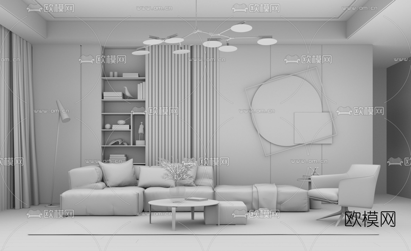 现代布艺沙发组合su模型