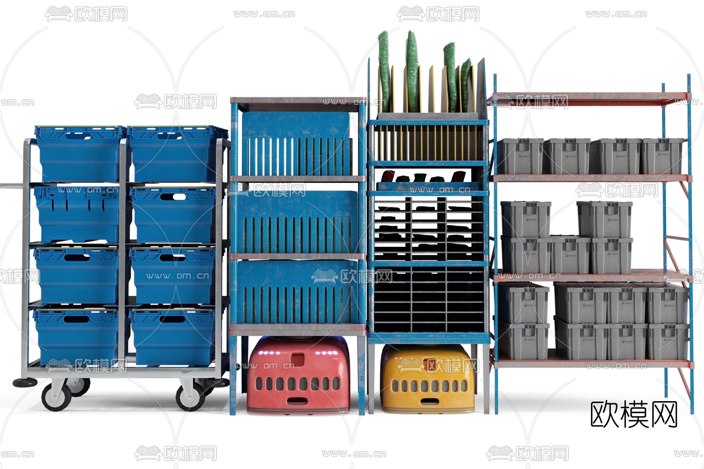 现代金属置物架组合3d模型下载