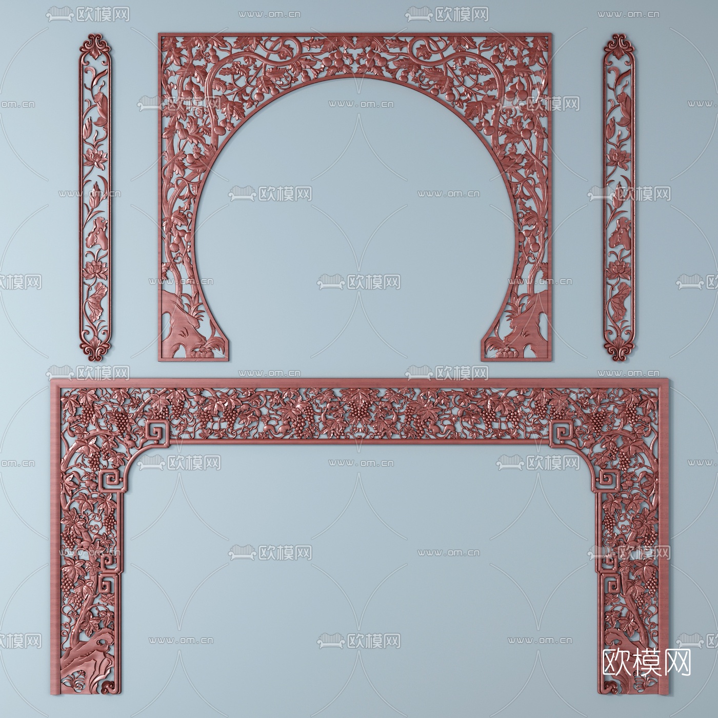 中式雕花门楣拱门3d模型