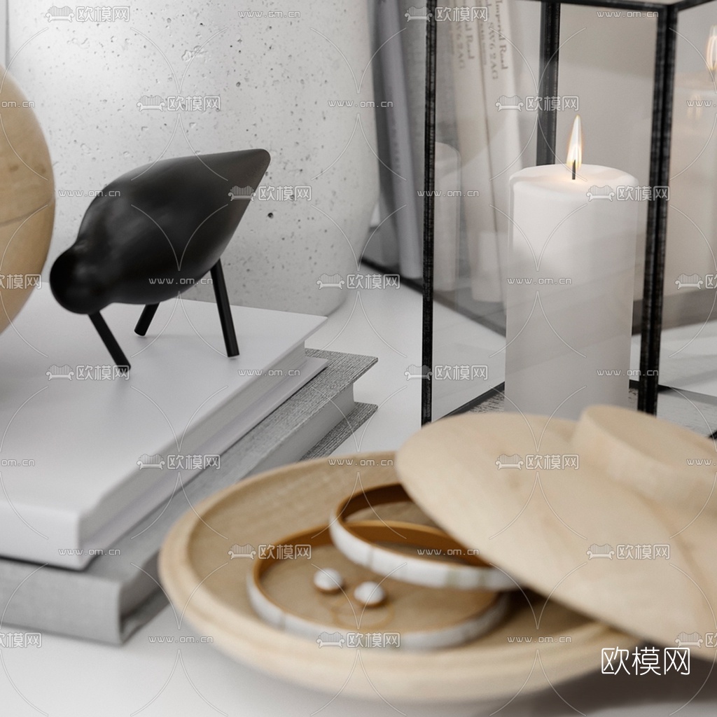 现代插花台灯饰品摆件3d模型下载（渲染图3）