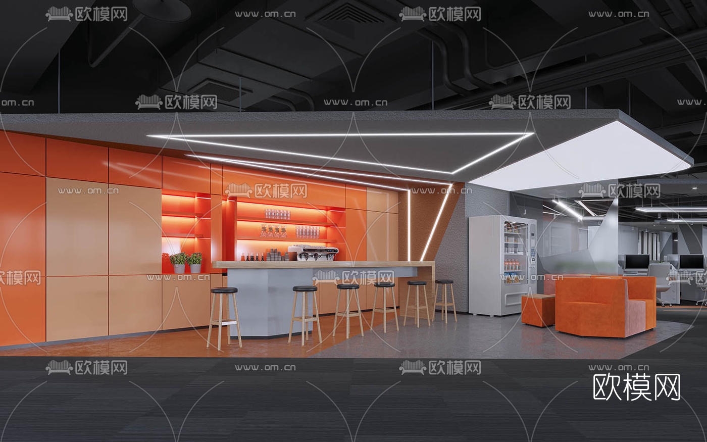 现代茶水间休息区3d模型下载