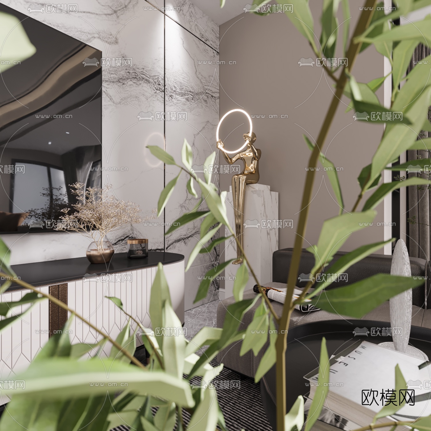 现代客厅餐厅3d模型