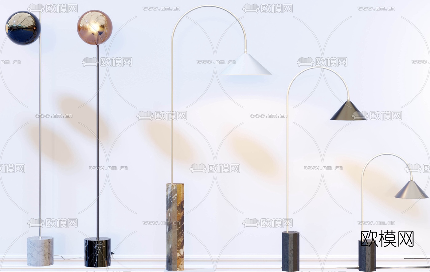现代金属落地灯3d模型下载（渲染图3）