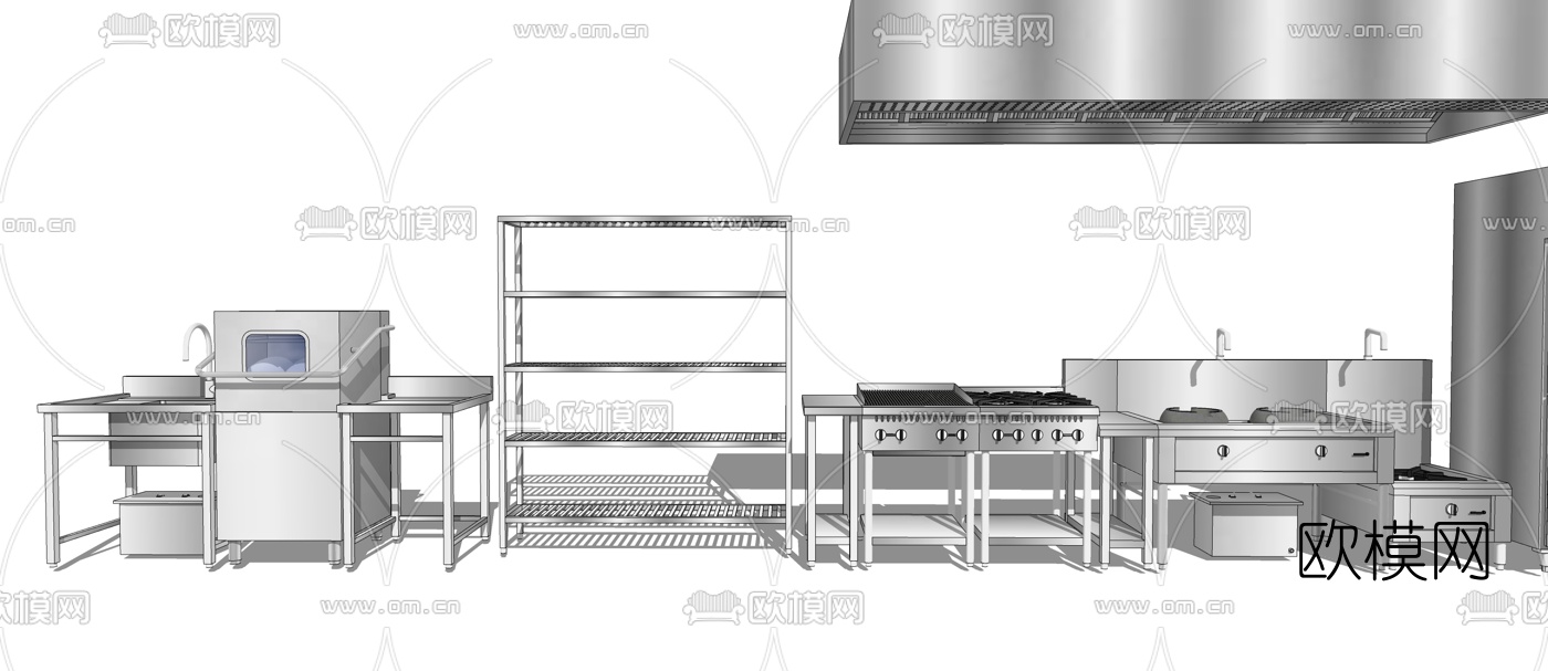 现代不锈钢燃气灶水槽su模型下载（渲染图4）