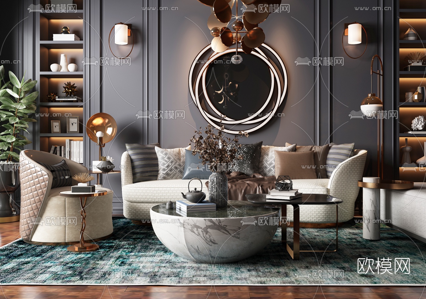 后现代轻奢沙发组合3d模型下载