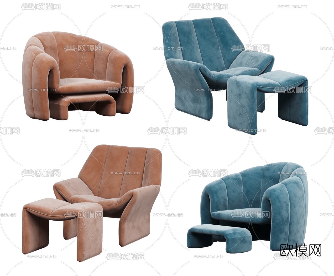 现代绒布单人沙发3d模型下载（渲染图1）