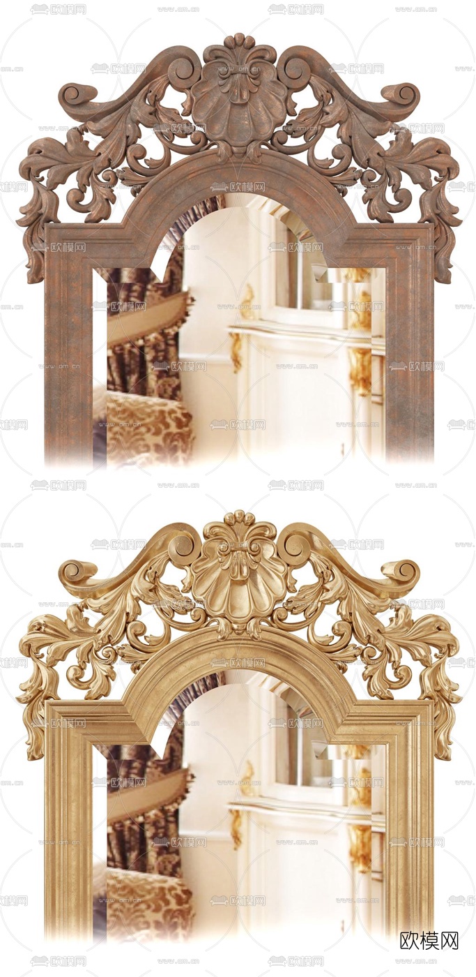 欧式雕花镜子3d模型下载（渲染图2）
