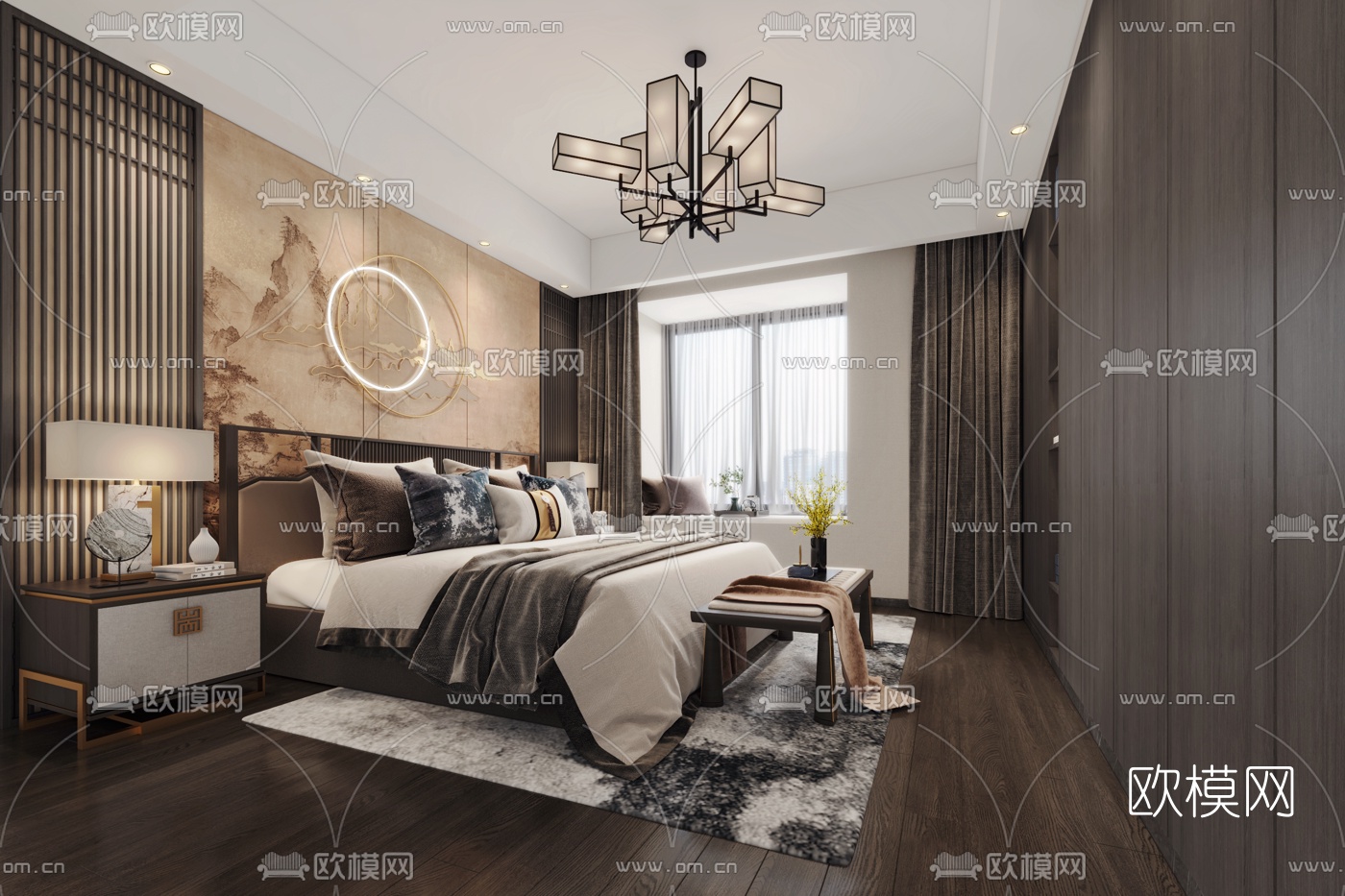 新中式卧室免费3d模型