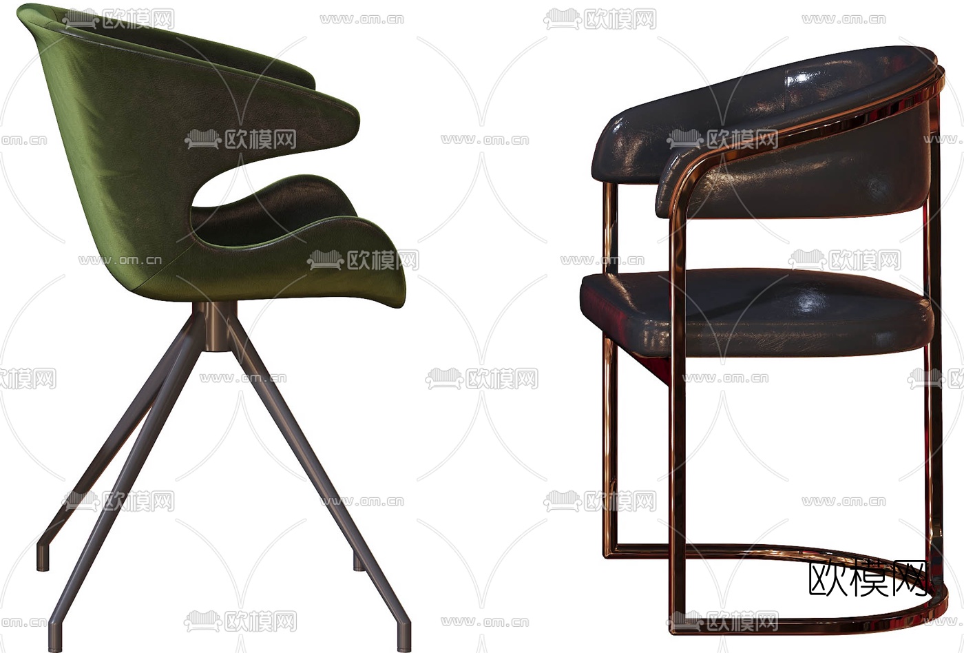 后现代皮革布艺休闲椅3d模型