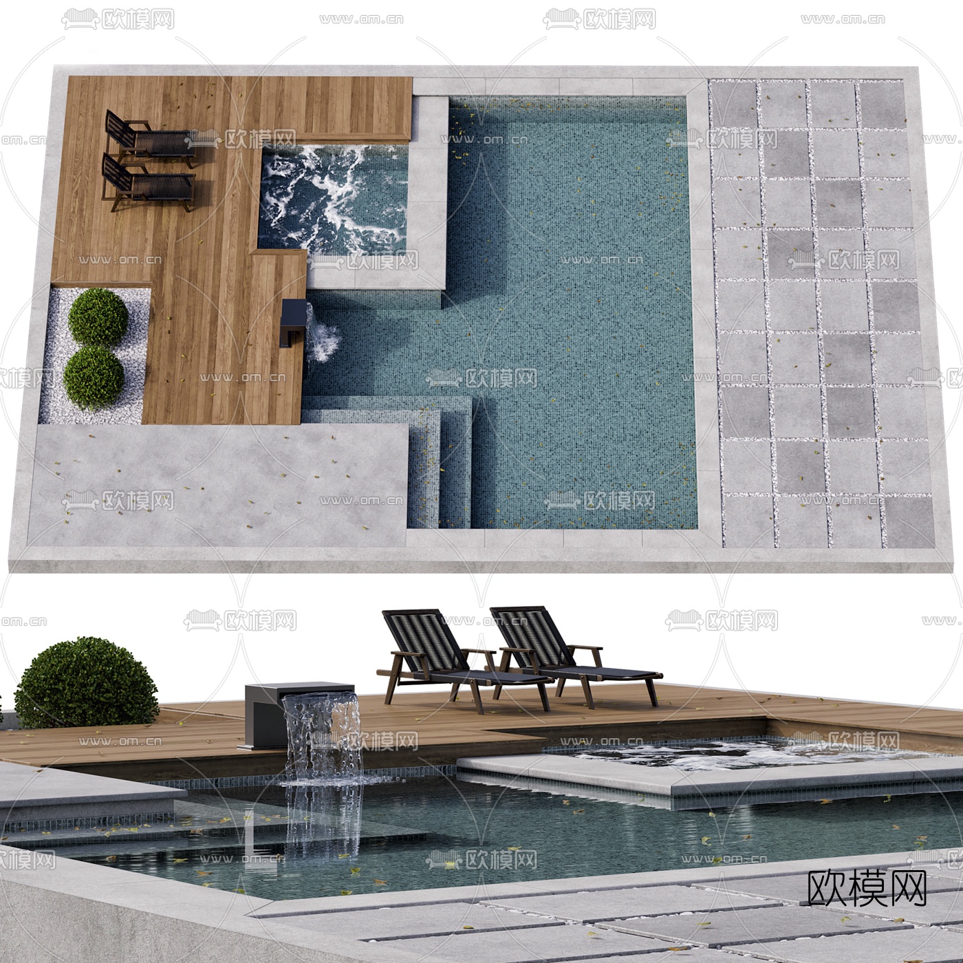 现代露天游泳池3d模型