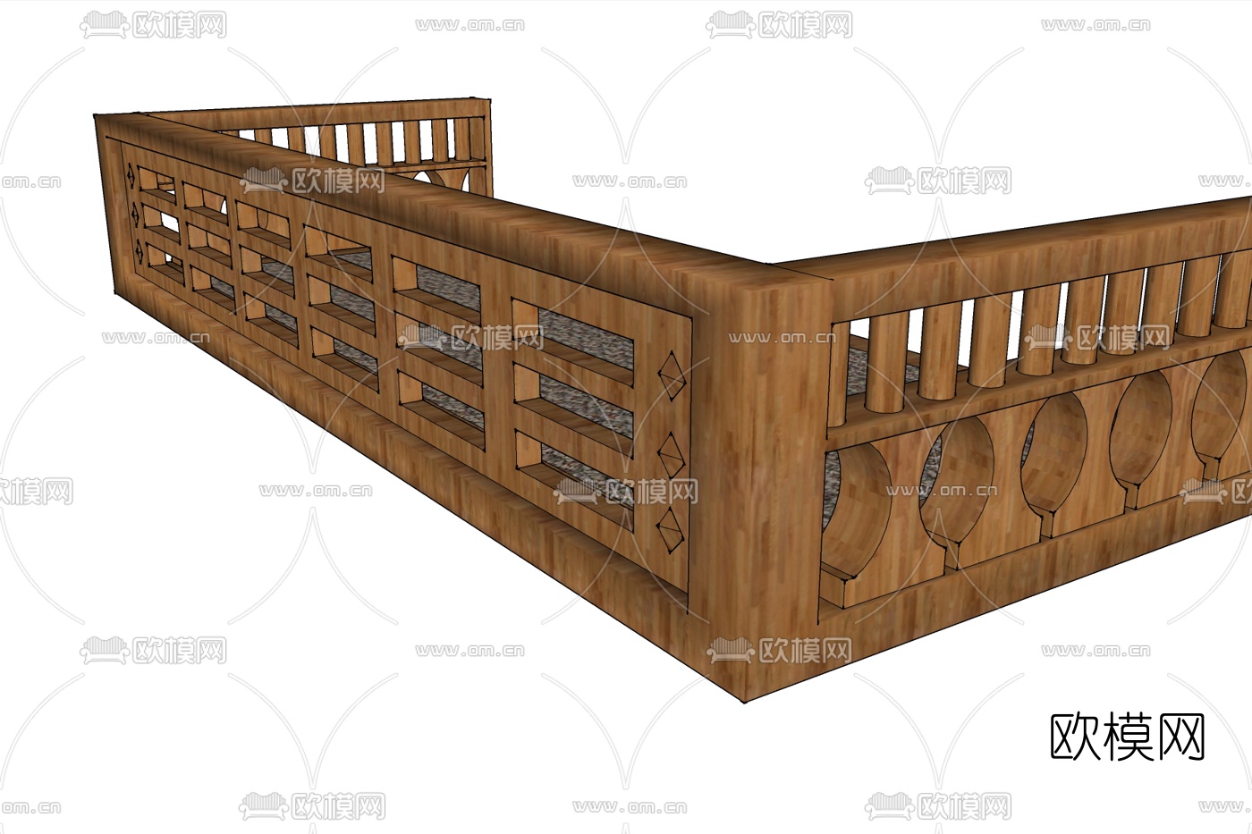 现代木质护栏免费su模型下载