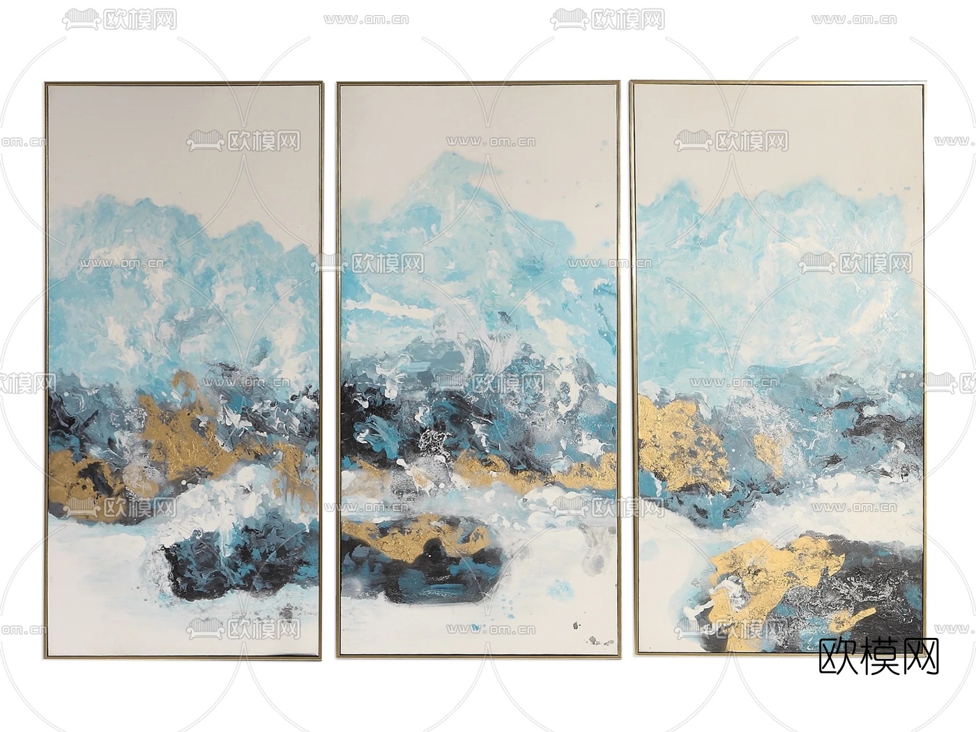 现代水彩山水挂画3d模型