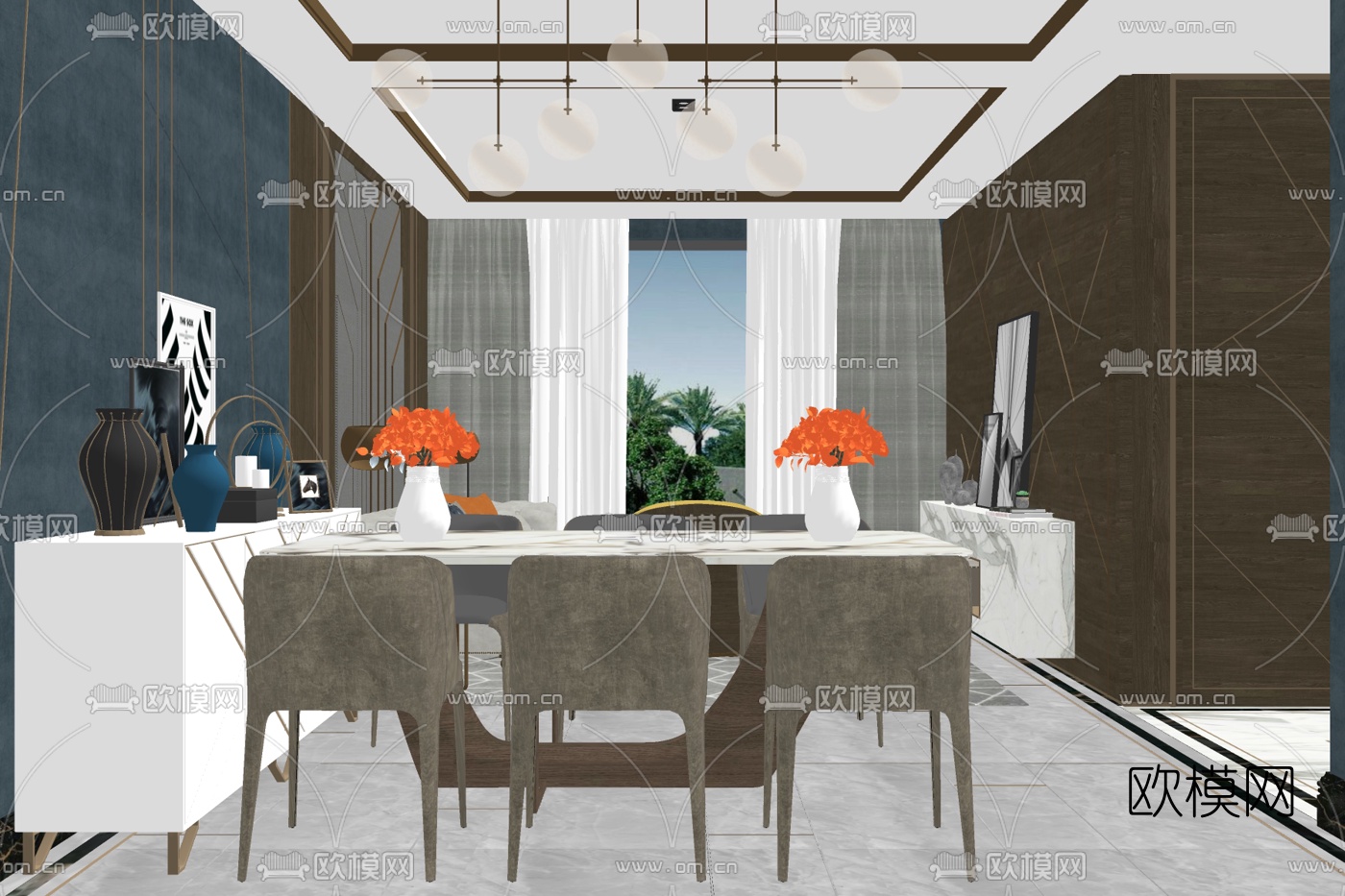 现代餐厅免费su模型下载