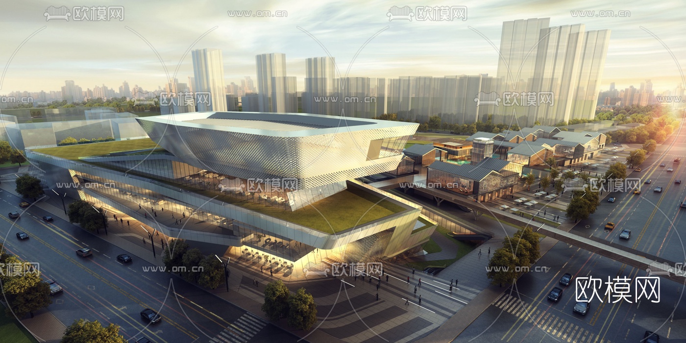 现代商业街su模型下载（渲染图1）