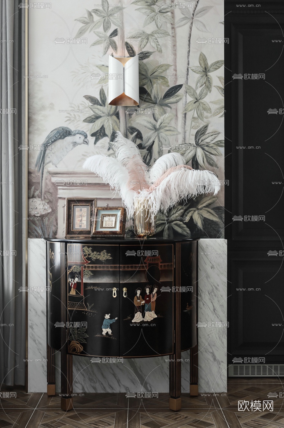 美式别墅客厅餐厅3d模型