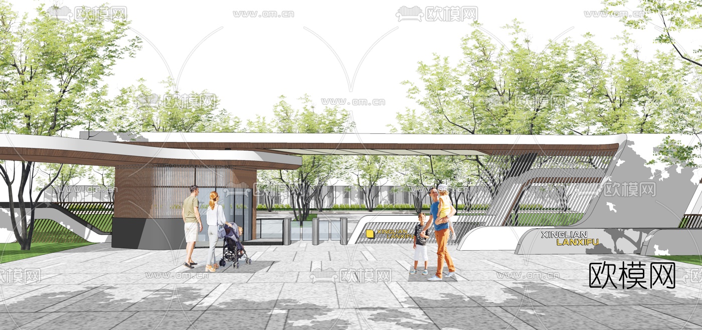 现代住宅小区景观大门门头su模型