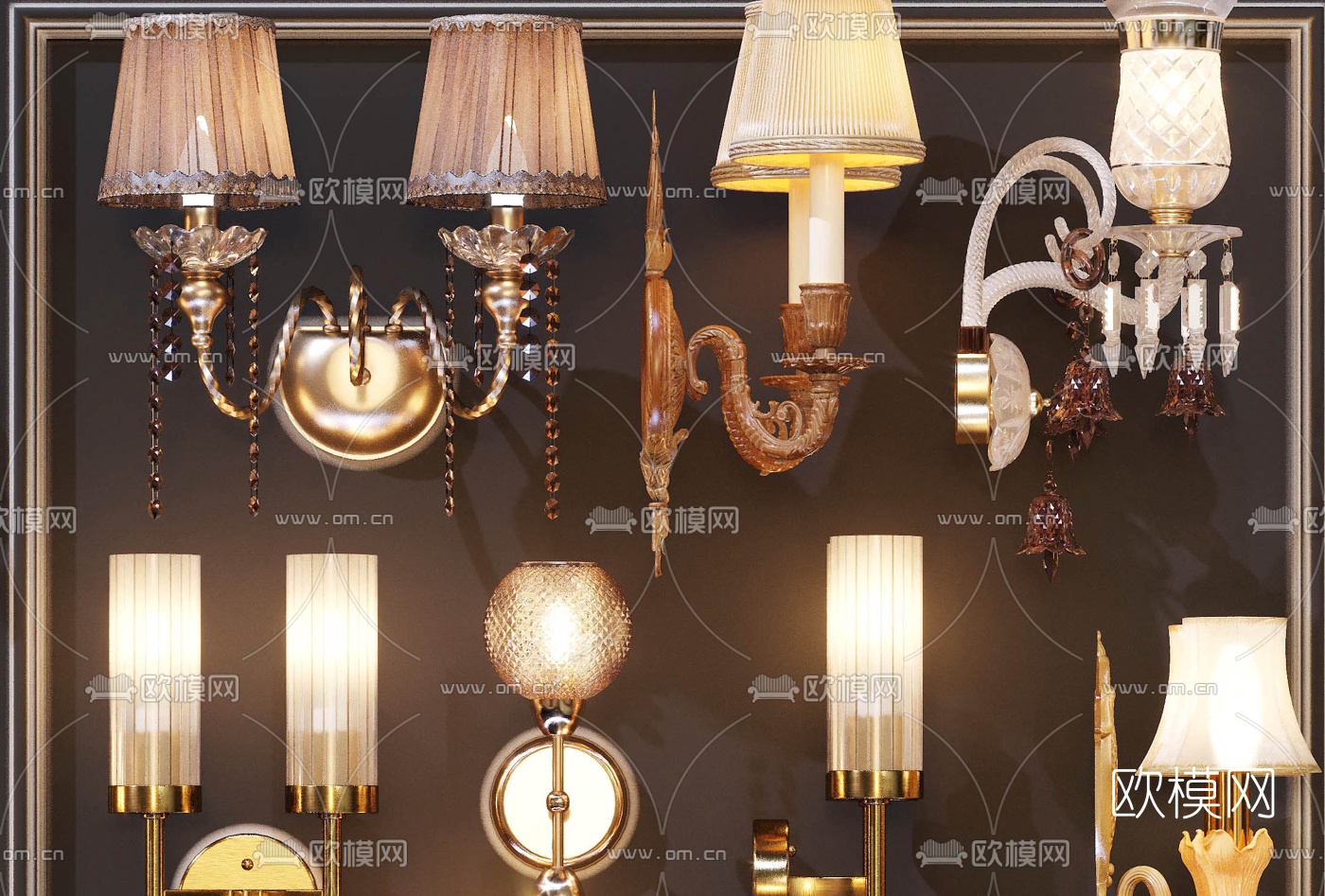 欧式水晶壁灯3d模型下载（渲染图3）